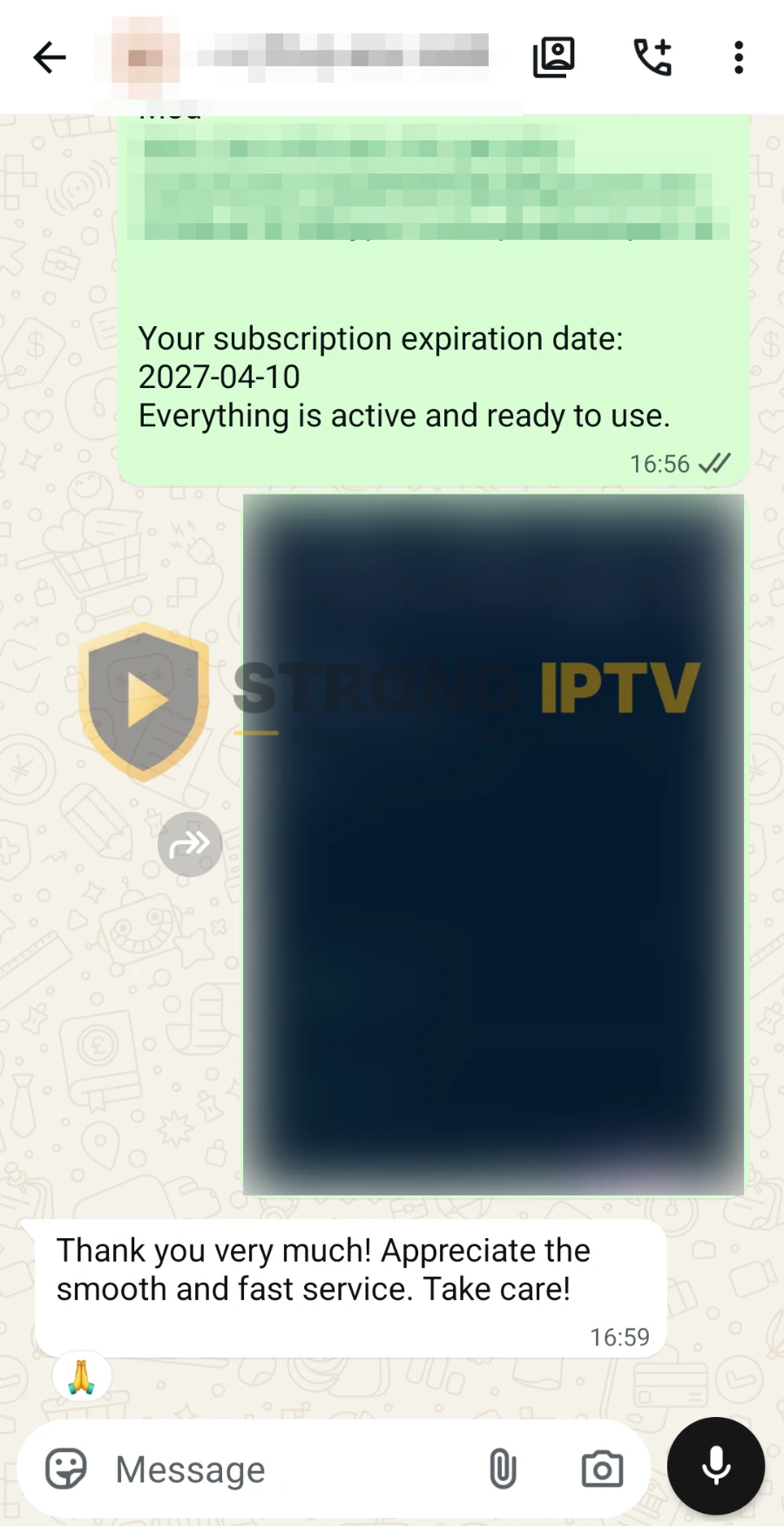 Strong IPTV customer review on WhatsApp 2