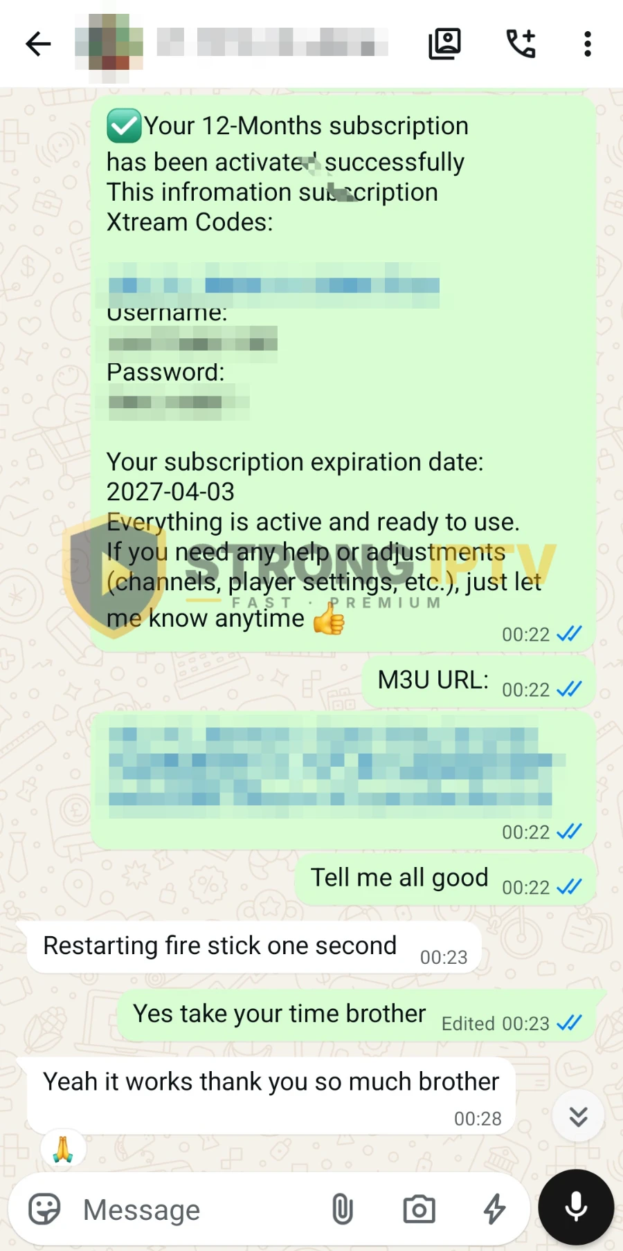 Strong IPTV customer review on WhatsApp 4