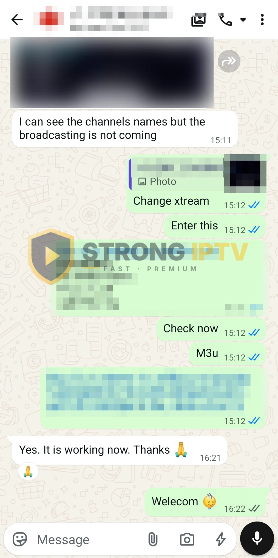 Strong IPTV customer review on WhatsApp 5