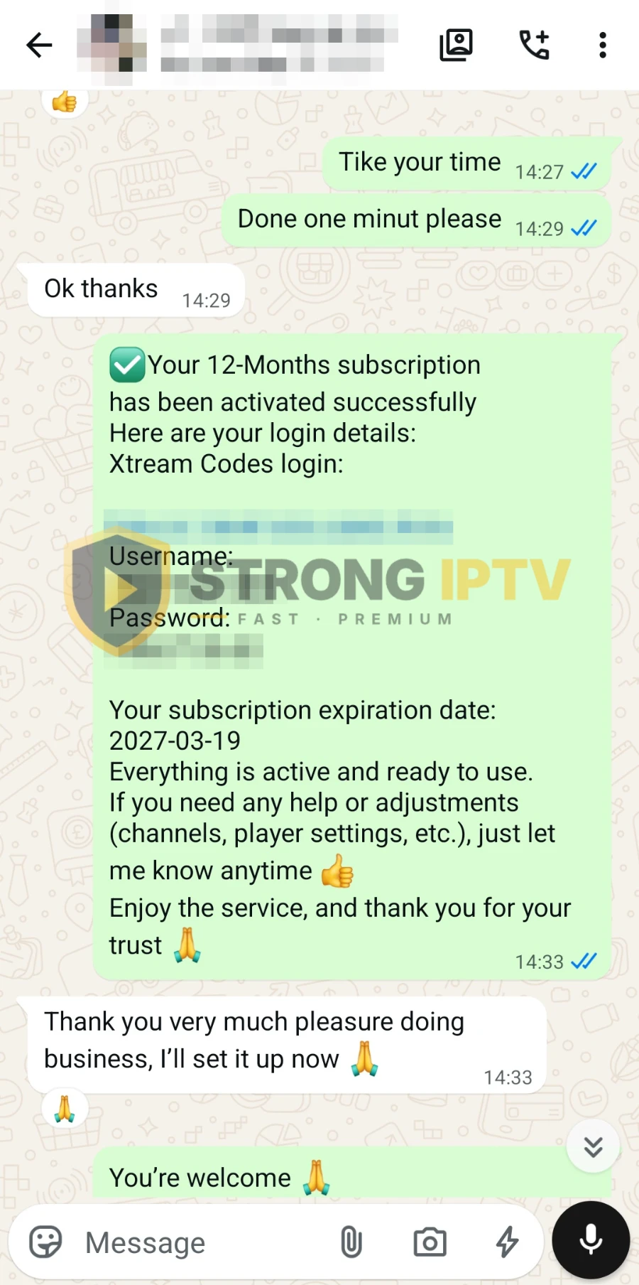 Strong IPTV customer review on WhatsApp 6