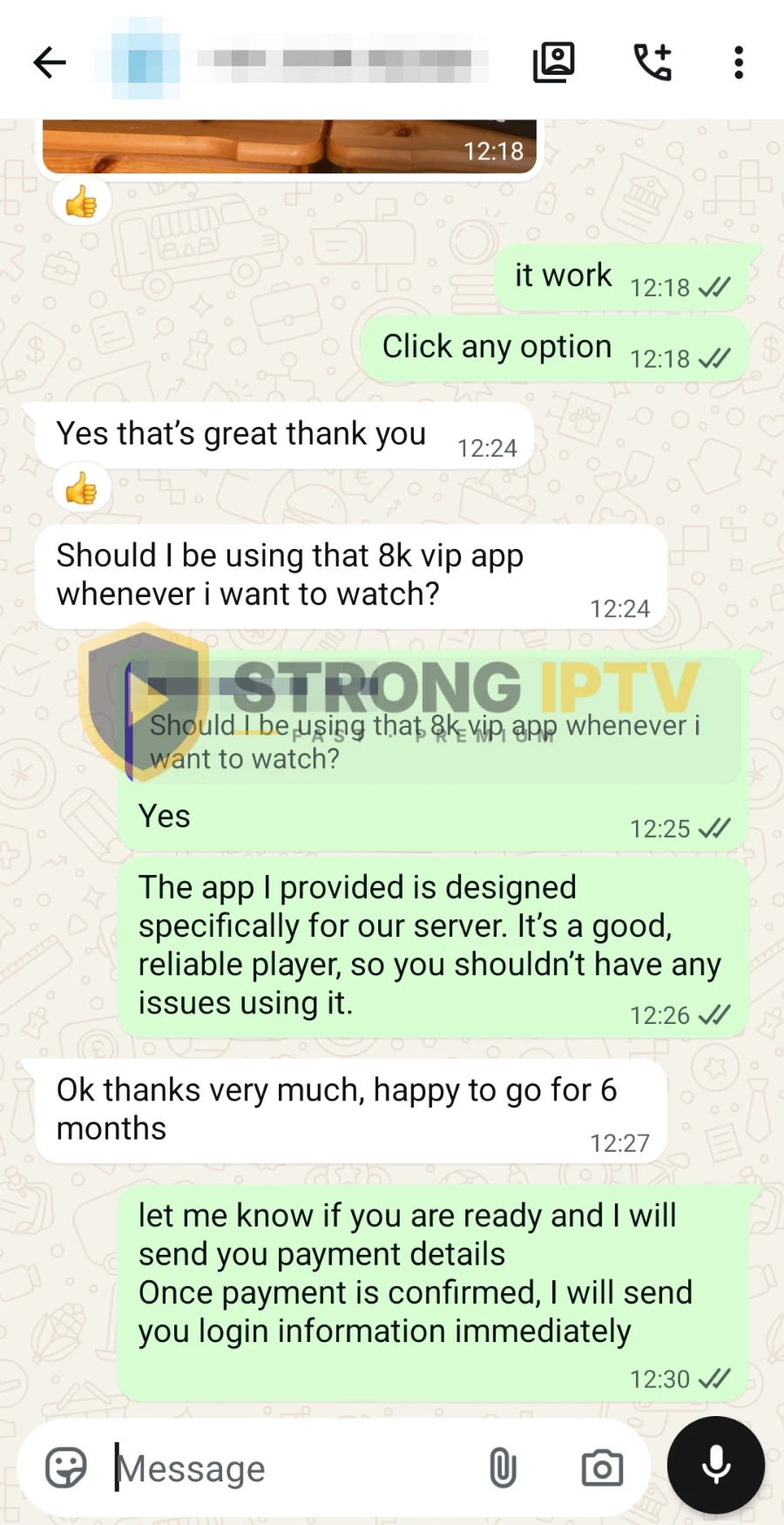Strong IPTV customer review on WhatsApp 7
