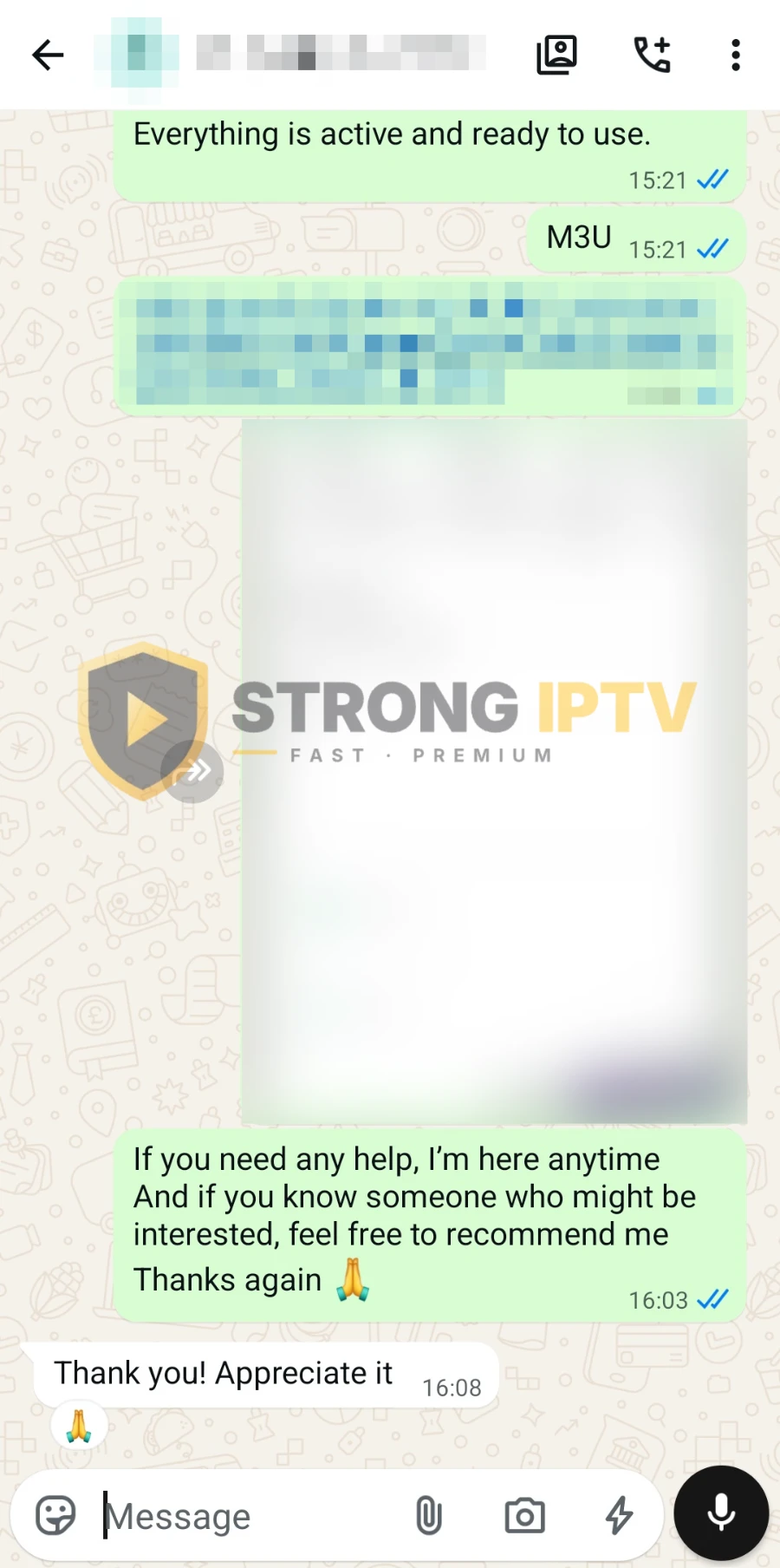 Strong IPTV customer review on WhatsApp 8